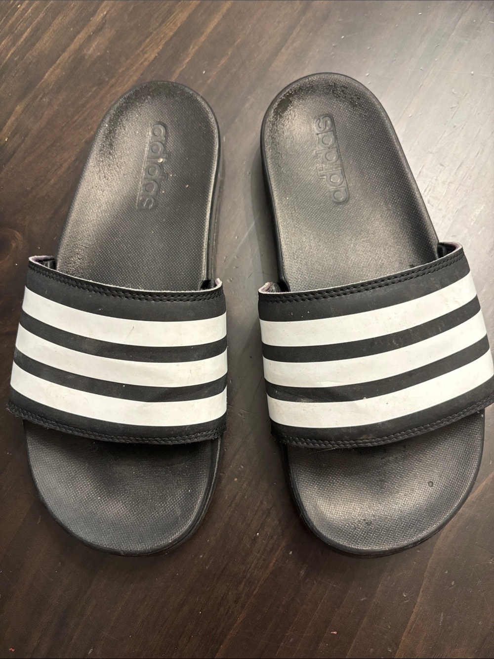 adidas Black Slide Sandals with White Stripes for Kids